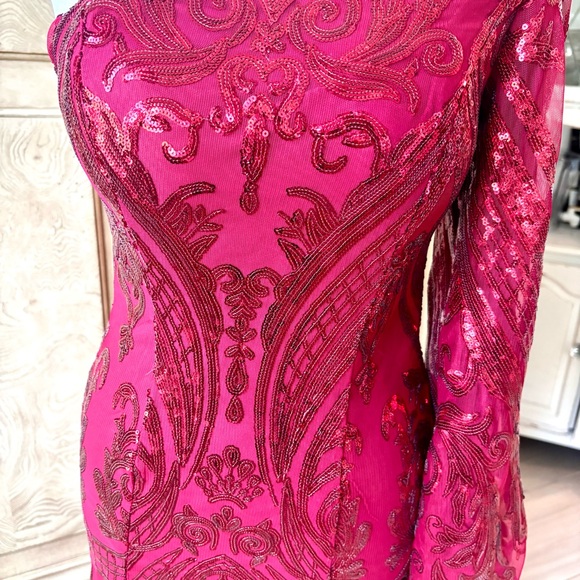 NEW Red Dress, Sequin Dress, Cocktail Dress, One Shoulder, NWOT, Size 0 - Picture 3 of 10